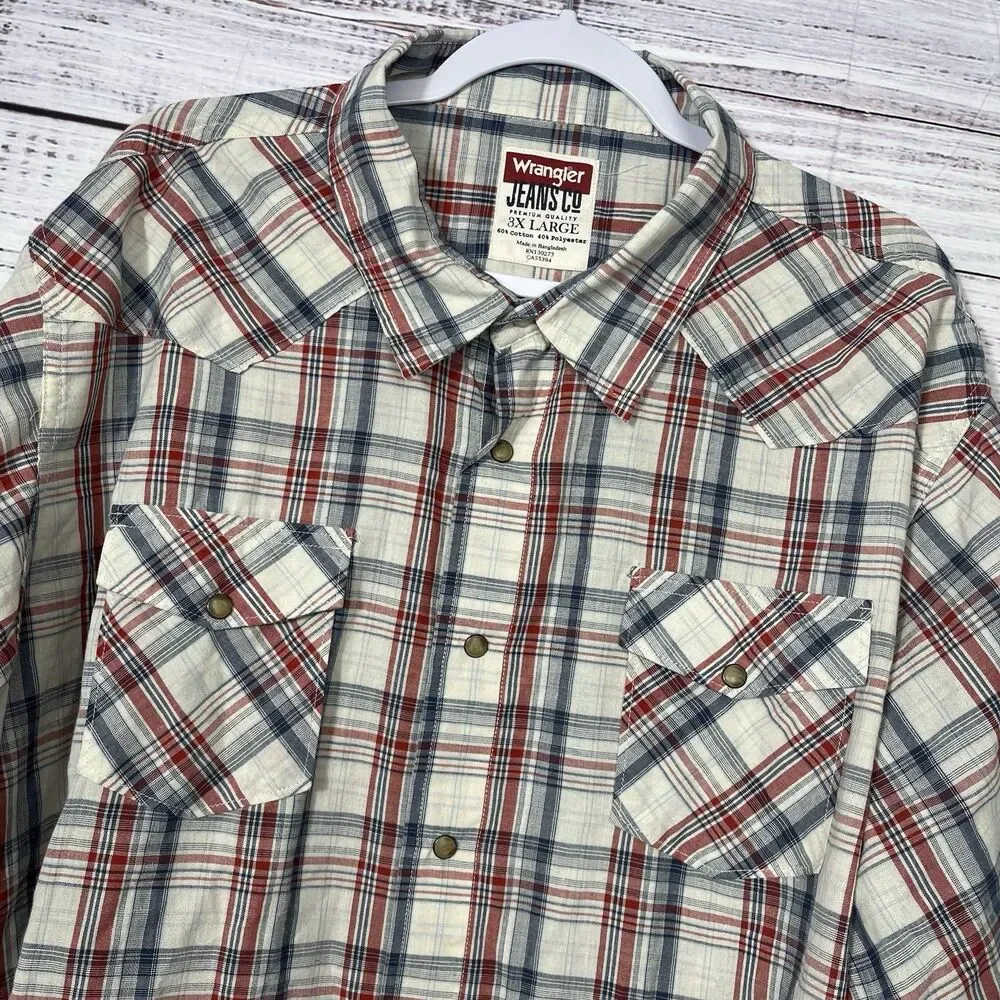 Wrangler Jeans Co 3XL Plaid Cotton Casual Shirt Pearl Snap L/S Western Cowboy